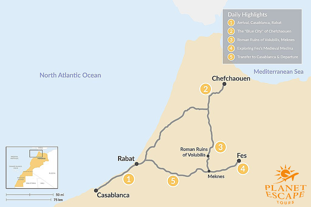 5 Days from Casablanca to Chefchaouen & Fes via Rabat, Meknes & Volubilis